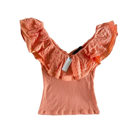 Anthropologie Sunday in Brooklyn Eyelet Ruffled Top Orange XXS‎ $78 NEW NWT - Picture 5 of 12